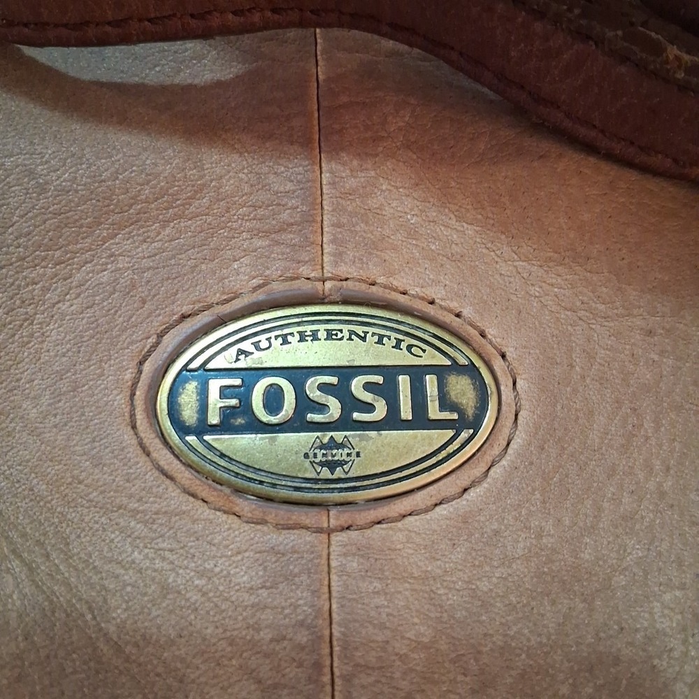 Fossil Explorer Tan Leather Fold Over Messenger Tote Crossbody Bag Unisex READ - Picture 4 of 15